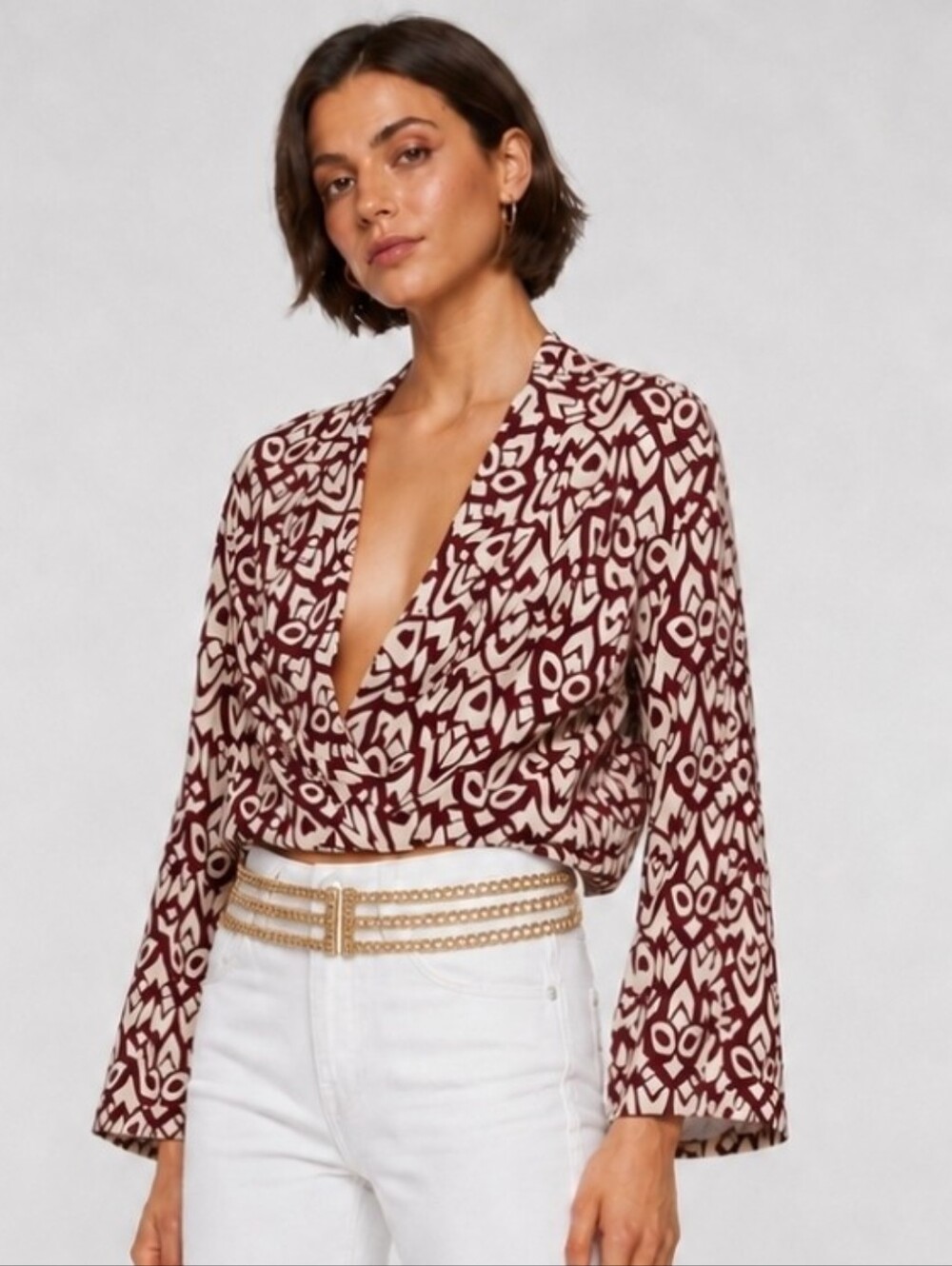ZARA print cross front blouse size Small NEW